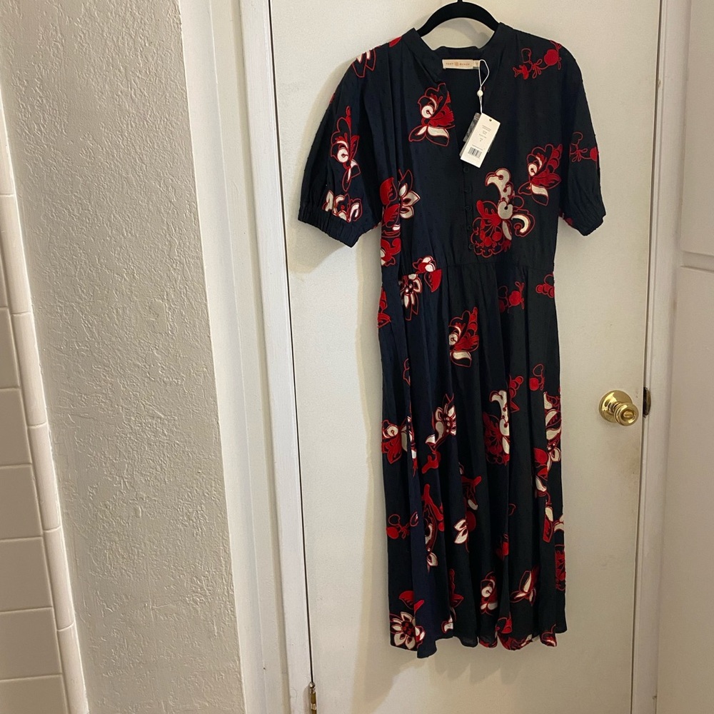 NWT Tory Burch Embroidered Caftan Dress Navy - Size 2